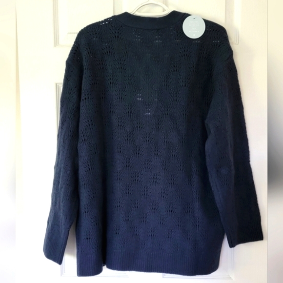 Hill House Merino Wool Simple Grandpa Cardigan Pointelle Knit Sweater in Navy L - Picture 3 of 5